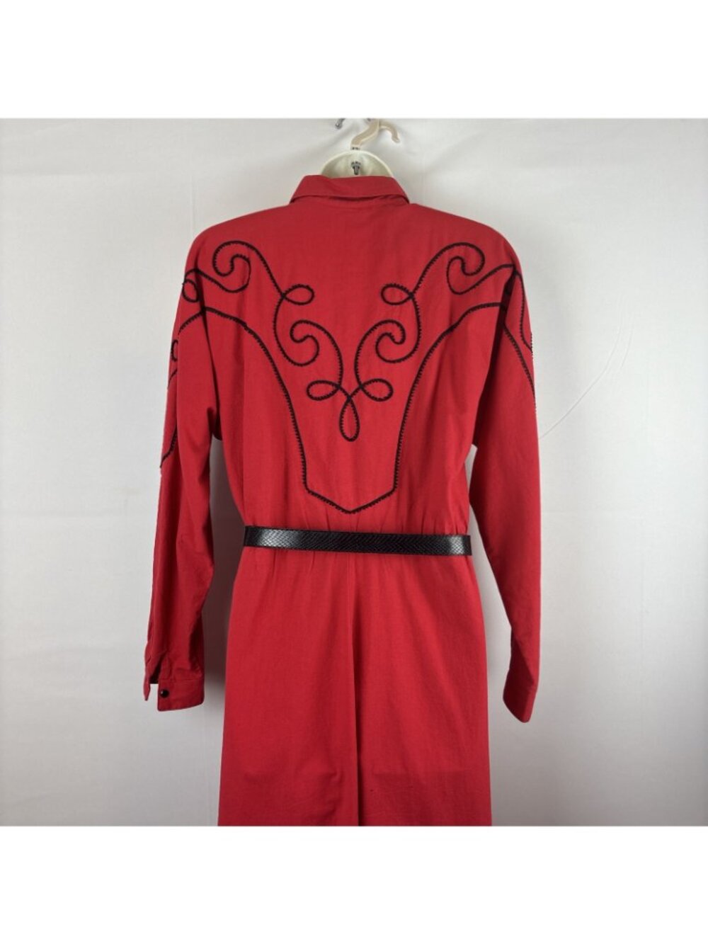 Circle T By Marilyn Lenox USA 9-10 Red Black Accents Western Belt Dance Dress - Picture 4 of 10
